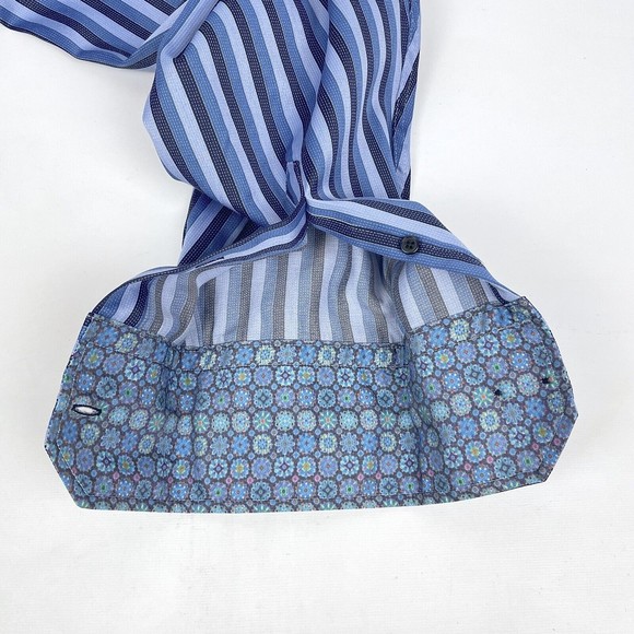 Visconti Black Men's 2XLB Blue Striped Long Sleeve Casual Shirt Flip Cuff Design - Picture 12 of 12